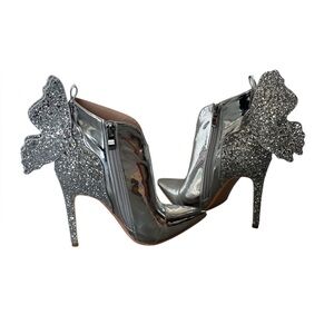 FINDVELL Silver Microfiber Butterfly Stiletto Ankle Boot High Heels Size 6